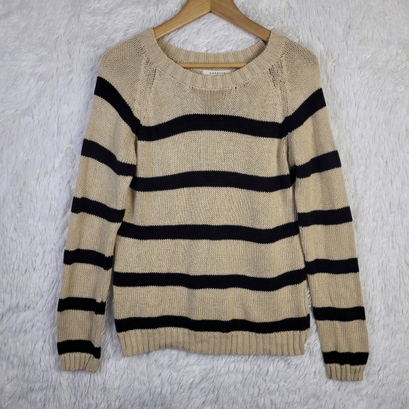 Sm Paneros Tan Stripe Sloane Crewneck Pullover Sweater In Sand Ethical Beachy - Picture 1 of 6